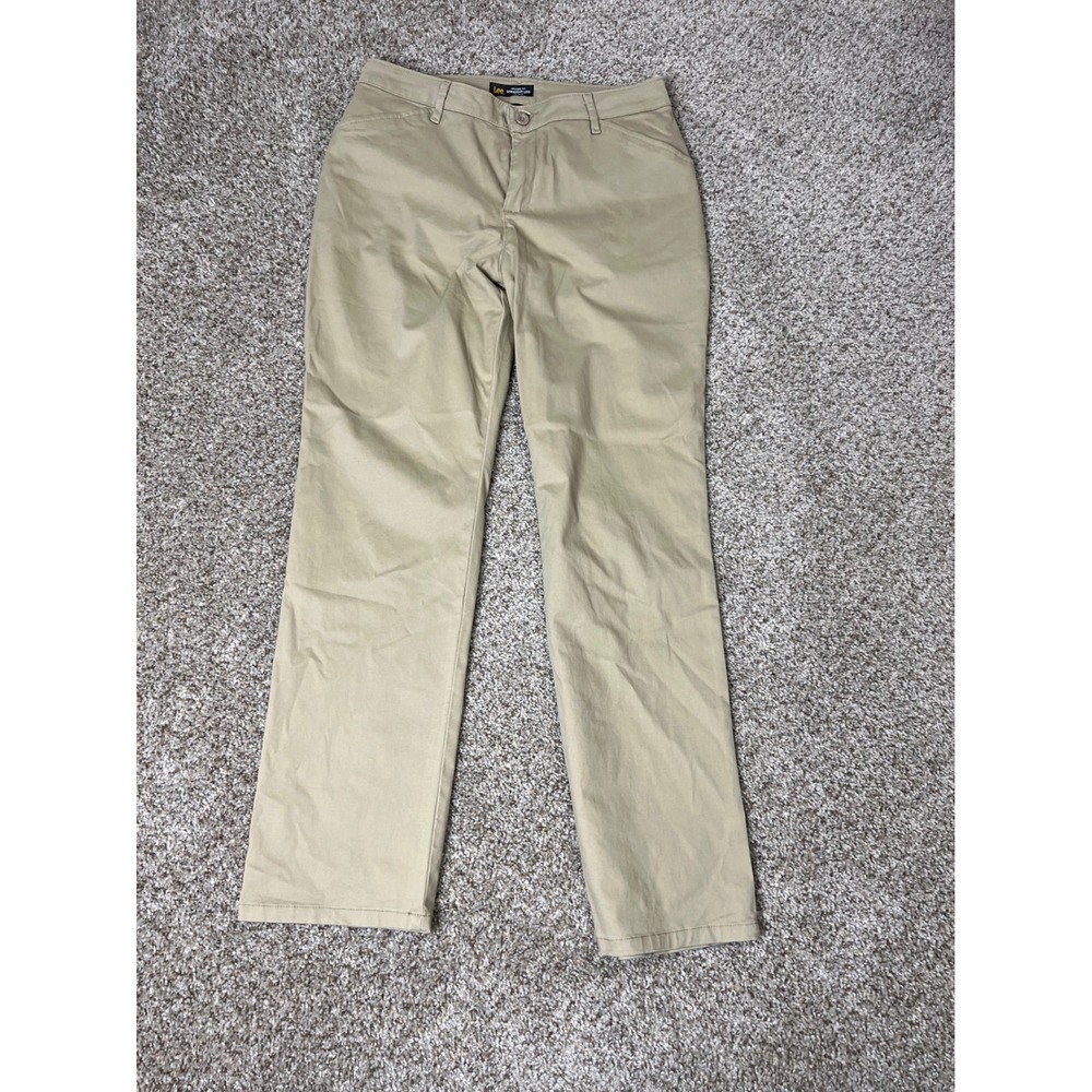 Lee Relaxed Fit Straight Leg Mid Rise Khaki Pants Womens 6 Short Tan